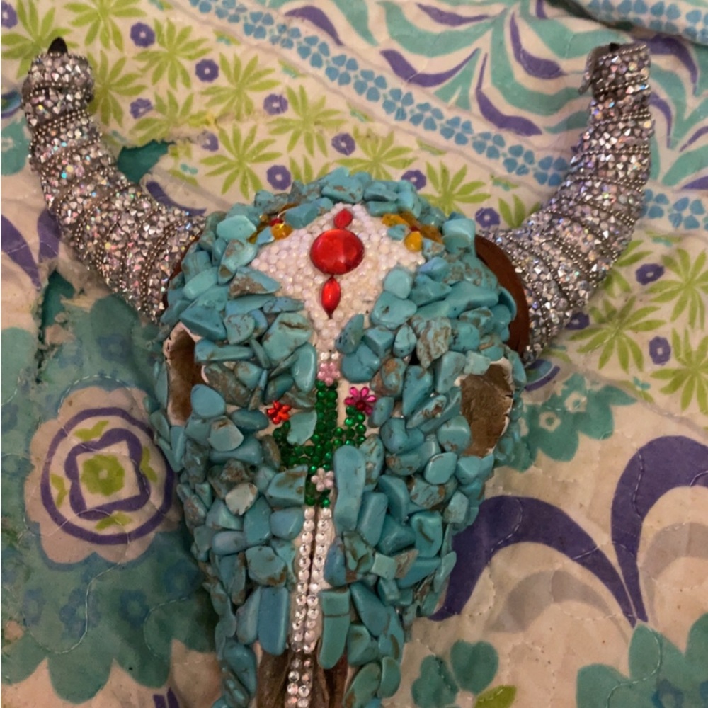 Turquoise Beaded Bull Skull Decor
